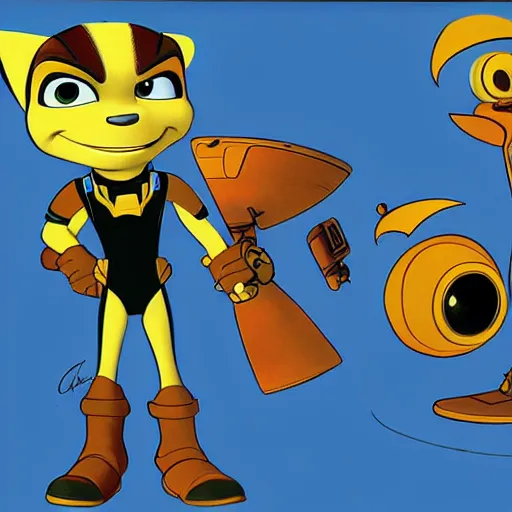 Prompt: ratchet & clank as drawn by craig mccracken, still from cel animation