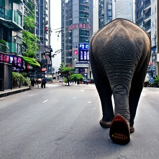 Image similar to an elephant on the streets of shanghai, cyberpunk, futuristic