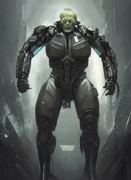 Image similar to willem dafoe as victor stone, full body concept, cyborg, borg, strogg, face of a man, terminator, flesh, quake strogg, doom demon, wolfenstein, monstrous, symmetry, symmetrical, concept art by ruan jia and greg rutkowski