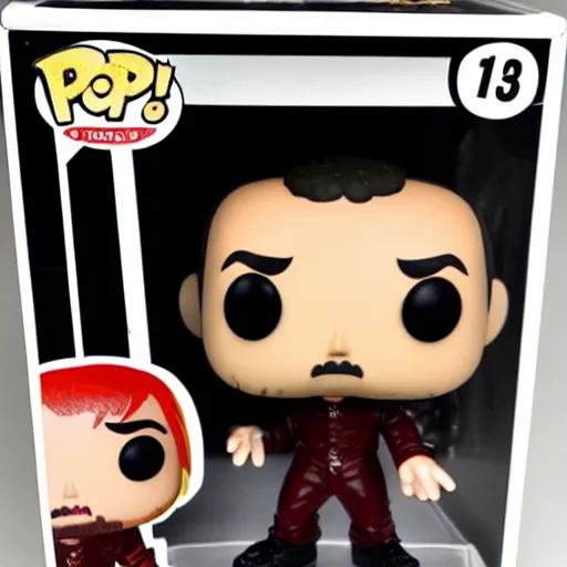 Prompt: funko pop of drake wearing a vampire outfit