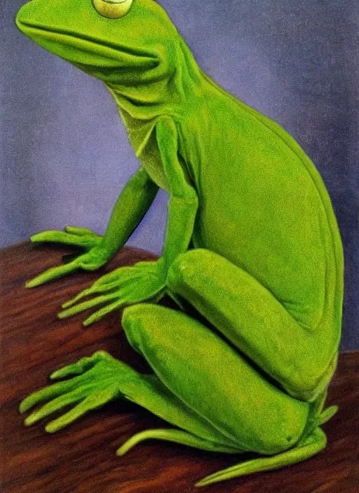 Prompt: Pre-Raphaelite Beautiful Kermit the Frog