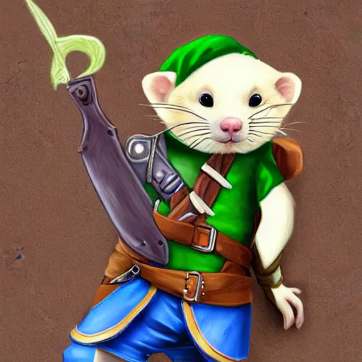 Image similar to A ferret dressed up as Link from Legend of Zelda, digital art, detailed