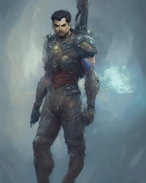 Image similar to full body portrait of Samay Raina, WLOP, Rossdraws, frank frazetta, Andrei Riabovitchev, Marc Simonetti, tranding on artstation