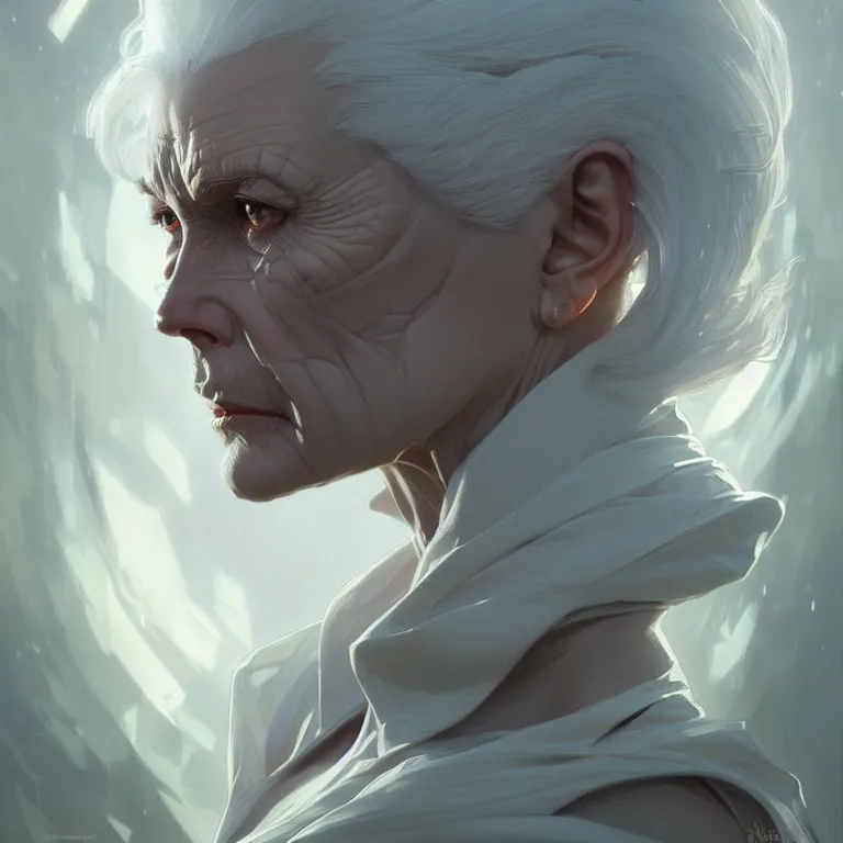 Image similar to gallent whitehaired portrait, sci-fi face, elegant, highly detailed, digital painting, artstation, concept art, smooth, sharp focus, illustration, art by artgerm and greg rutkowski and alphonse mucha