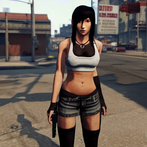 Image similar to Screenshot of Tifa Lockhart in the game GTA V, highly detailed