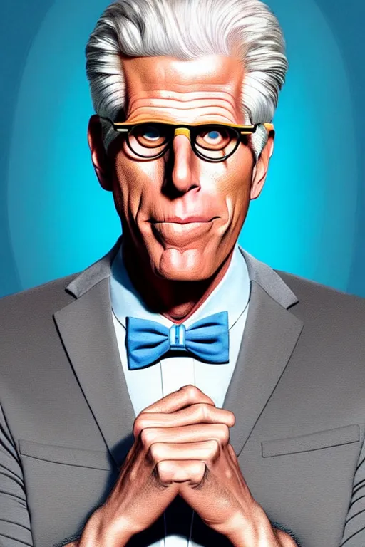 Image similar to a painting of ted danson in the good place, art by robin eley