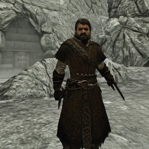 Prompt: Jarosław Kaczyński as a character in Skyrim , high detail, video game screenshot