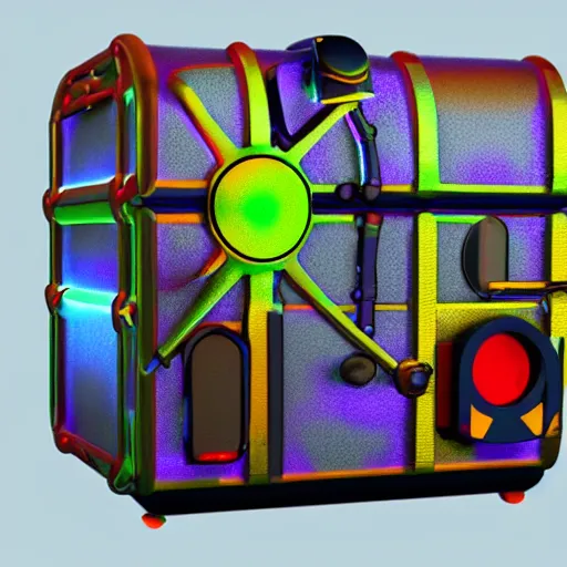 Image similar to cinema 4d colorful render, giant glowing nuclear battery core inside of a mechanical android chest