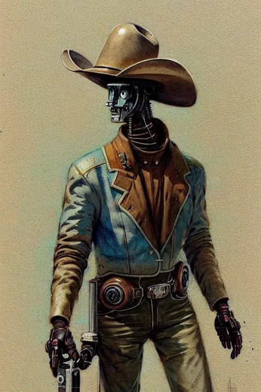Image similar to ( ( ( ( ( 1 9 5 0 s retro future robot android west world cowboy. muted colors. ) ) ) ) ) by jean - baptiste monge!!!!!!!!!!!!!!!!!!!!!!!!!!!!!!