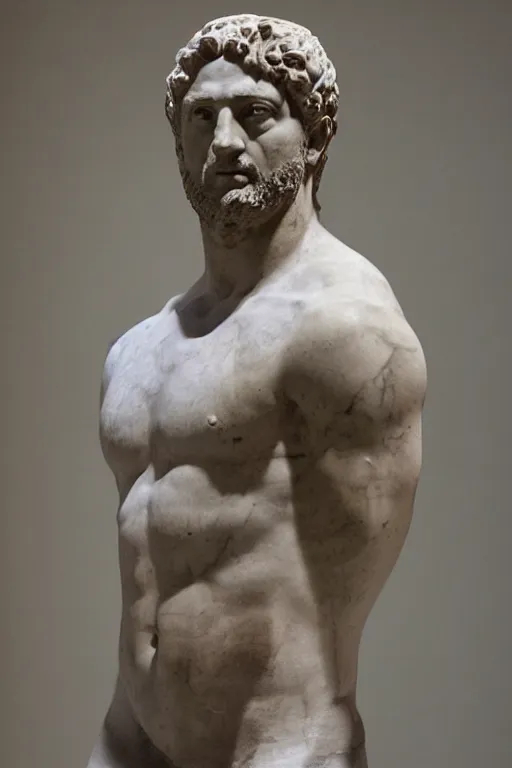 Image similar to an ancient greek marble statue of actor gerard butler, courtesy of the british museum