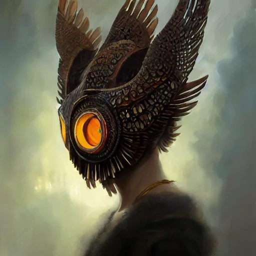 Image similar to a ultradetailed beautiful concept art of a an intricate wooden mask of an owl painted with beautiful colors, but the mask seems to hide some dark secret, concept art, high resolution 4 k, by tom bagshaw, greg rutkowski, charli bowater and artgeem