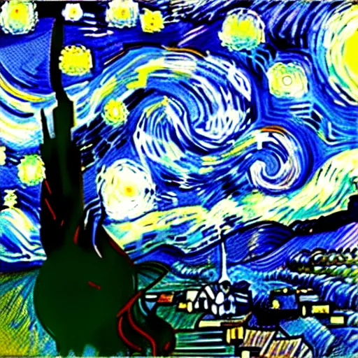 Prompt: starry night as painted by pablo picasso