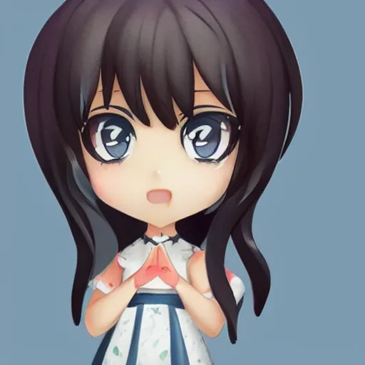 Image similar to beautiful water color concept art of the face detailing cute nendoroid girl in the style of line art, toon rendering, close-up, flat, lacking in three-dimensionality, flat tone, unshaded