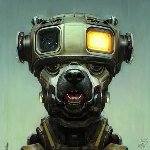 Image similar to tesla power armor realistic cyborg anthropomorphic jack russell terrier electric field glowing, cyberpunk, portrait art by donato giancola and greg rutkowski, realistic face, glowing in tesla electricity visible magnetic field, digital art, trending on artstation, symmetry