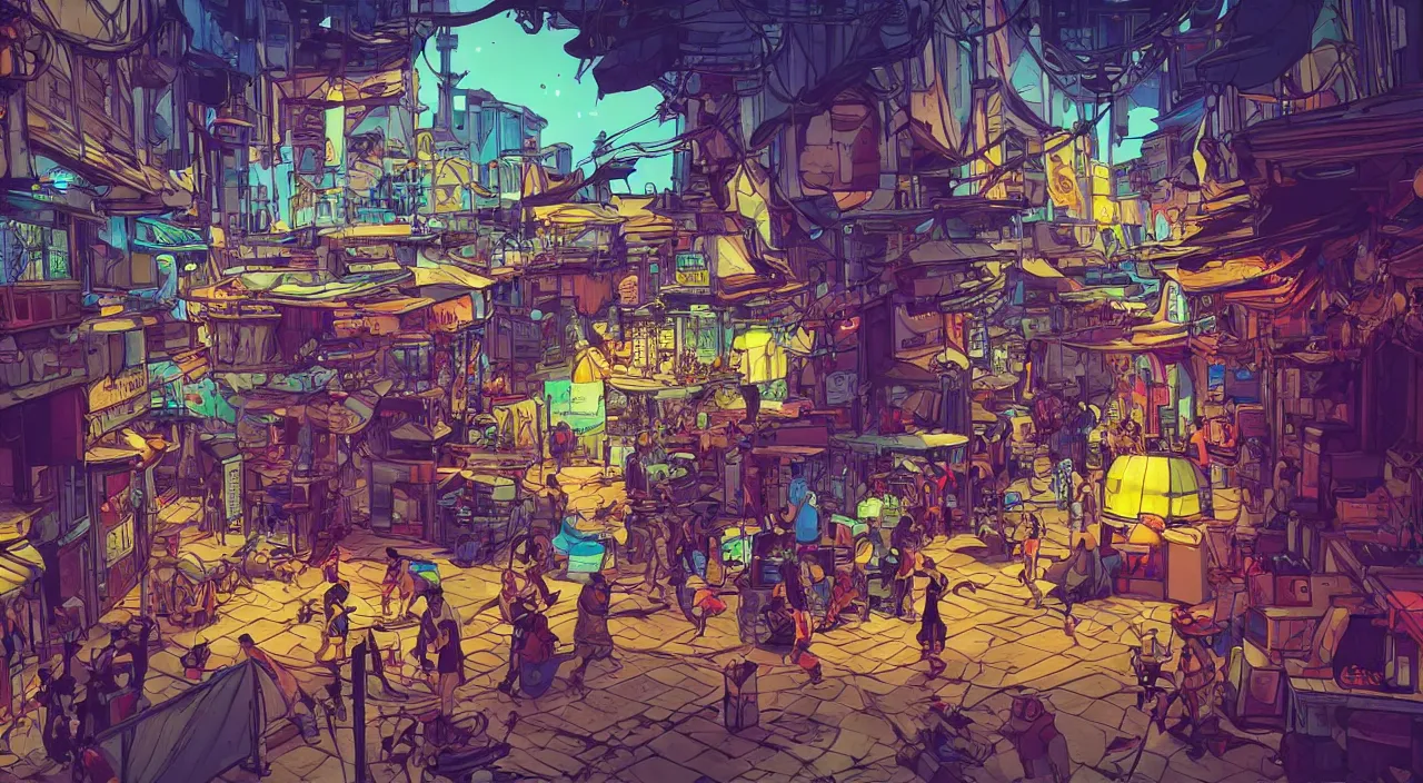 Image similar to bazaar zouk oriantal full color sky shine place mosquet painting stylized cutout vector digital illustration video game icon global illumination ray tracing that looks like it is from borderlands and by feng zhu and loish and laurie greasley, victo ngai, andreas rocha, john harris