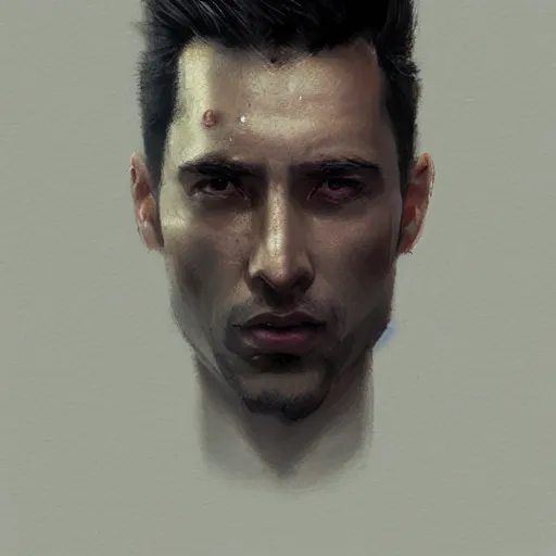 Image similar to Portrait of a man by Greg Rutkowski, he is about 30 years old, mixture between russian and japanese, short quiff black hair, attractive, strong, mangly, he is wearing a black flying jacket, highly detailed portrait, scifi, digital painting, artstation, concept art, smooth, sharp foccus ilustration, Artstation HQ