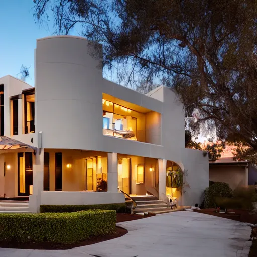 Prompt: modern gothic home, cinematic, peachy, southern California