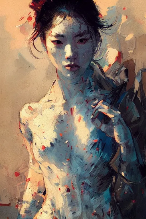 Image similar to hoyeon jung by greg rutkowski, jeremy mann, francoise nielly, van gogh, ross tran, rule of thirds, seductive look, beautiful