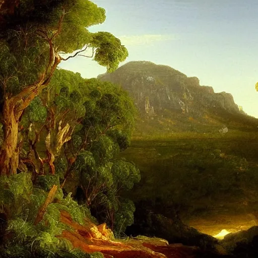 Image similar to a highly detailed painting of the australian bush by thomas cole