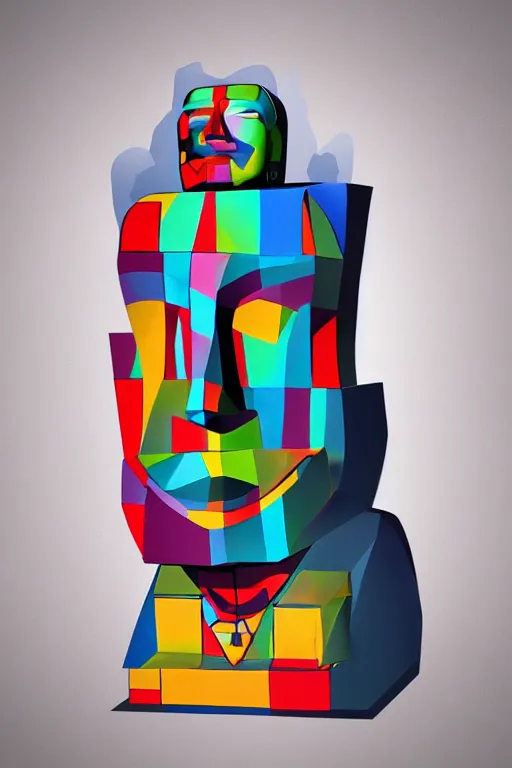 Image similar to cubist moai statue cutout digital illustration cartoon colorful beeple