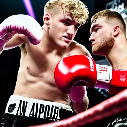 Image similar to a photo of jake paul boxing a unicorn, award winning sports photo, ultra detailed,