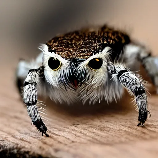 Image similar to jumping spider mixed with owl