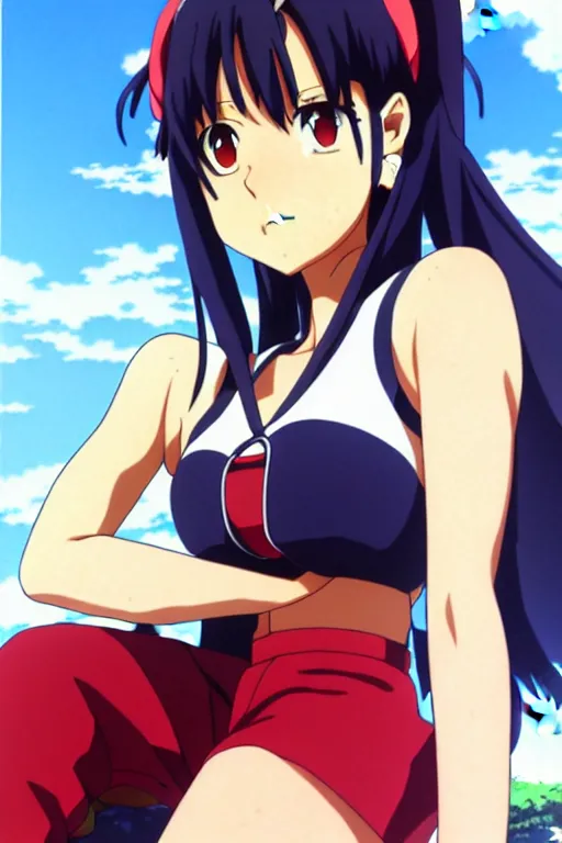 Image similar to anime art full body portrait character concept art, anime key visual of misato katsuragi, finely detailed perfect face delicate features directed gaze, trending on pixiv fanbox, studio ghibli, extremely high quality artwork