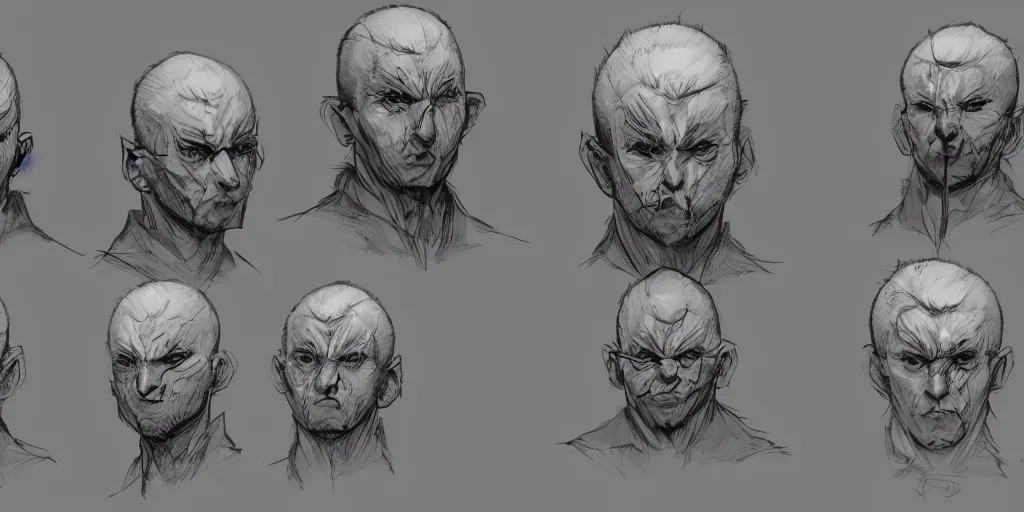 Prompt: arcane character face study, character sheet, concept design, contrast, kim jung gi, greg rutkowski, zabrocki, karlkka, jayison devadas, trending on artstation, 8 k, ultra wide angle, pincushion lens effect