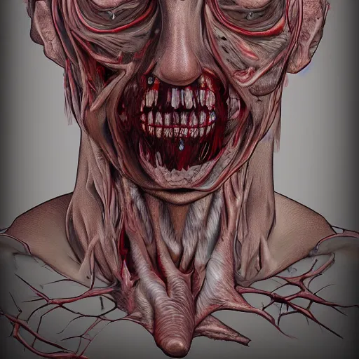 Image similar to digital art of a body horror human created by trevor henderson and tyedied