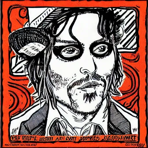 Image similar to “ Johnny Depp in the style of Robert Crumb”