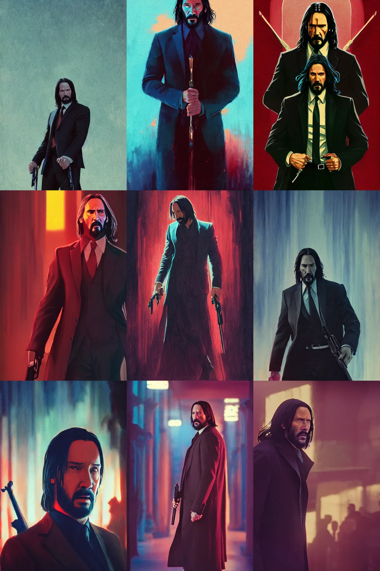 Prompt: ( ( ( jesus ) ) ) jesus as john wick, cinestill 8 0 0 t, medium shot, full, film still, shaded lighting poster by magali villeneuve, jeremy lipkin and michael garmash, rob rey and kentaro miura style, trippy