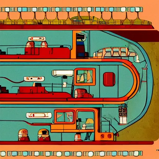 Prompt: cross section of a ship, movie movie the life aquatic with steve zissou