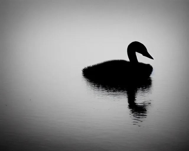 Image similar to black swan by Andrei Tarkovsky, mist, lake, lomography effect, photo, monochrome, photo blurring, 35mm
