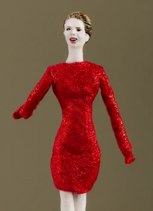 Prompt: Images on the store website, eBay, Full body, Miniature of a Woman in red dress