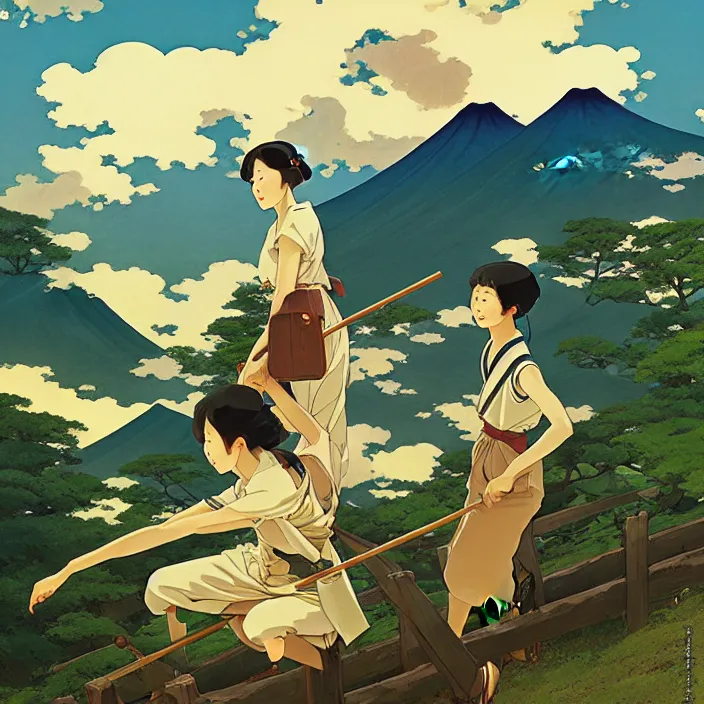 Image similar to japanese countryside, in the style of studio ghibli, j. c. leyendecker, greg rutkowski, artem