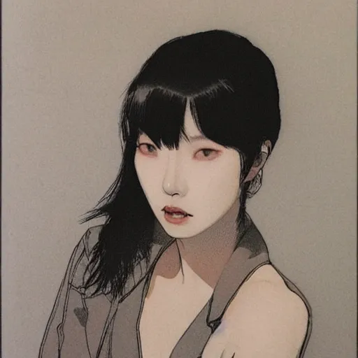 Prompt: Lee Jin-Eun by M. W. Kaluta, rule of thirds, seductive look, beautiful