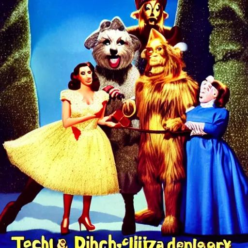 Prompt: Kim kardashian as Dorothy in the wizard of oz 1938, technicolor, movie poster,