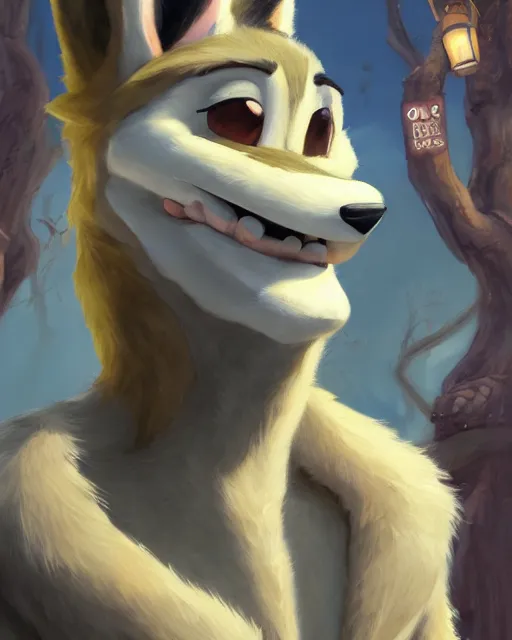 Image similar to oil painting of anthromorphic female wolf, in style of zootopia, zootopia, zootopia, fursona, furry, furaffinity, 4 k, deviantart, furry art, fursona art, wearing black business suit, business suit, in style of zootopia, wolf fursona, cyberpunk, female, expressive detailed feminine face,