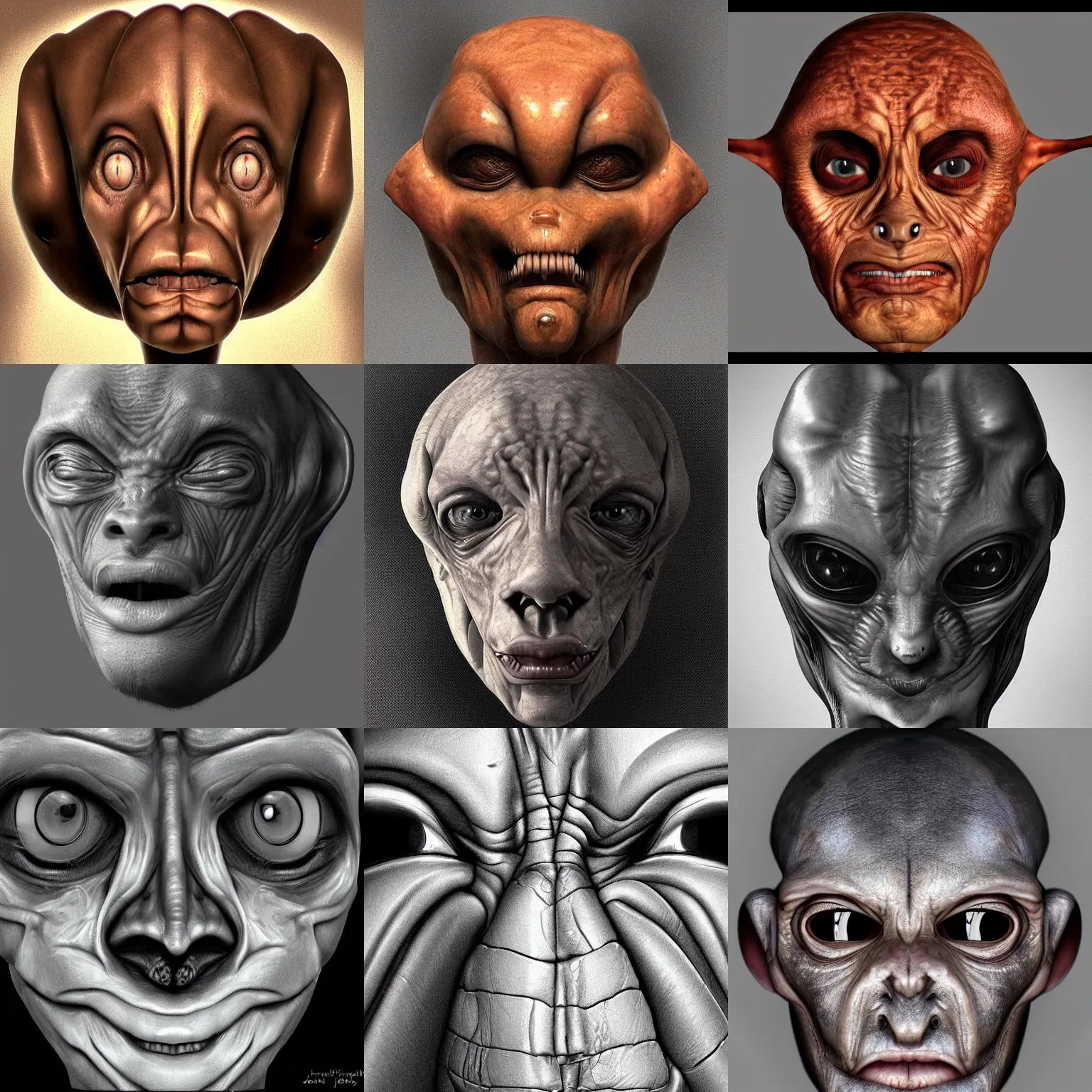 Prompt: realistic portrait head of a alien face by jordu schell