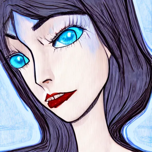 Image similar to woman with ice blue eyes, by deepfry