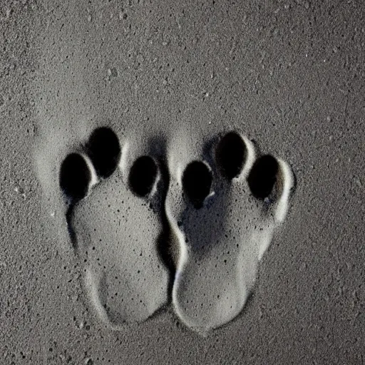 Prompt: paw prints in wet concrete, polaroid photo,