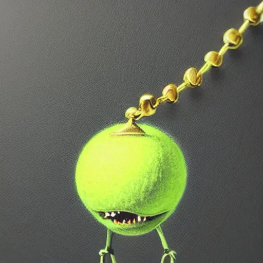 Prompt: a tennis ball monster wearing gold chain necklace, digital art, fantasy, magic, trending on artstation, ultra detailed, professional illustration by Basil Gogos