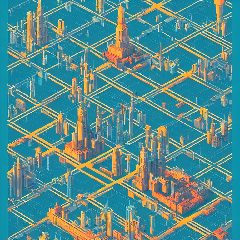 Image similar to isometric view illustration of a Cyberpunk Moscow, highly detailed, by James Gilleard and Bruce Pennington