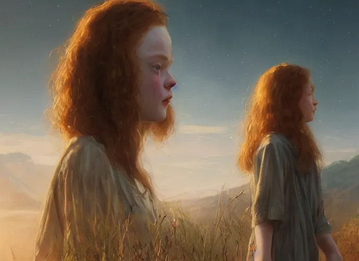 Image similar to sadie sink the real god, watching the earth. epic cinematic hyperrealism masterpiece. realistic poster with shaded lighting by craig mallismo, artgerm, jeremy lipkin and michael garmash, unreal engine, radiant light, detailed and complex environment, octane photoreal 3 d render, art station trends