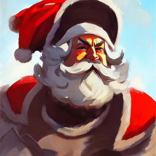 Image similar to greg manchess portrait painting of fully armored santa claus as overwatch character, medium shot, asymmetrical, profile picture, organic painting, sunny day, matte painting, bold shapes, hard edges, street art, trending on artstation, by huang guangjian and gil elvgren and sachin teng