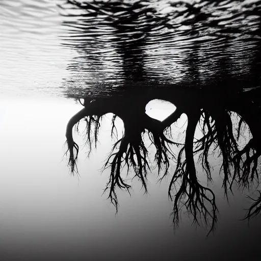 Image similar to roots underwater, award winning black and white photography