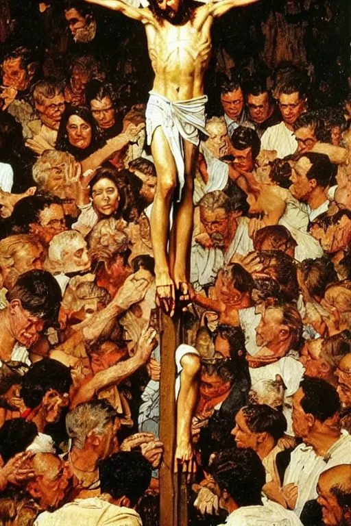 Image similar to jesus crucified painted by norman rockwell