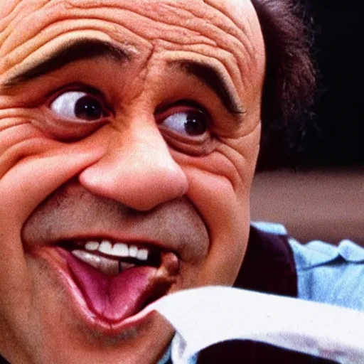 Image similar to Danny DeVito punches a Hamburger, cinematic, bloom