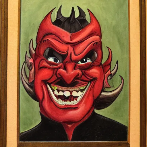 Prompt: detailed portrait of Satan grinning