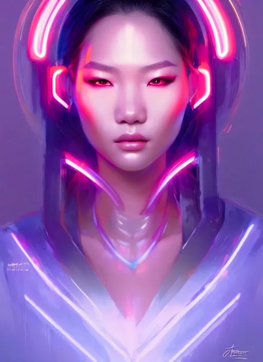 Image similar to portrait of asian female humanoid, intricate, elegant, cyber neon lights, highly detailed, digital illustration, trending in artstation, trending in pinterest, glamor pose, concept art, smooth, sharp focus, art by artgerm and greg rutkowski